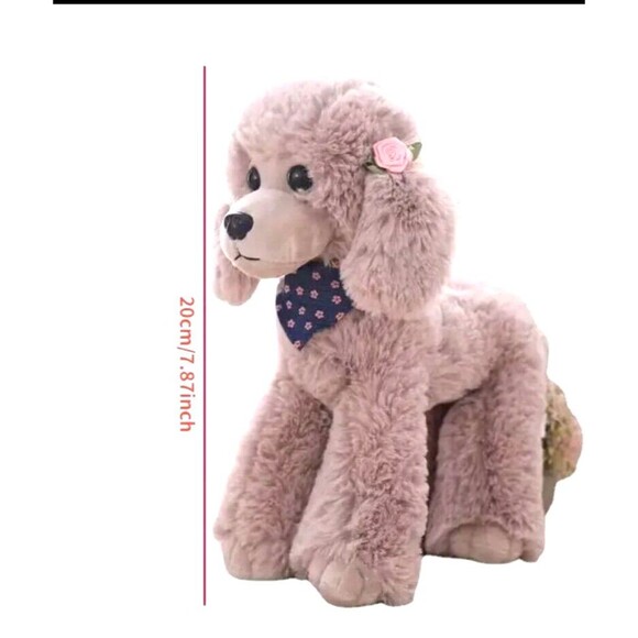 New SOFT Fur White POODLE Plush Stuffed PINK Rose LOVE Floppy TRENDY Dog - Picture 3 of 7